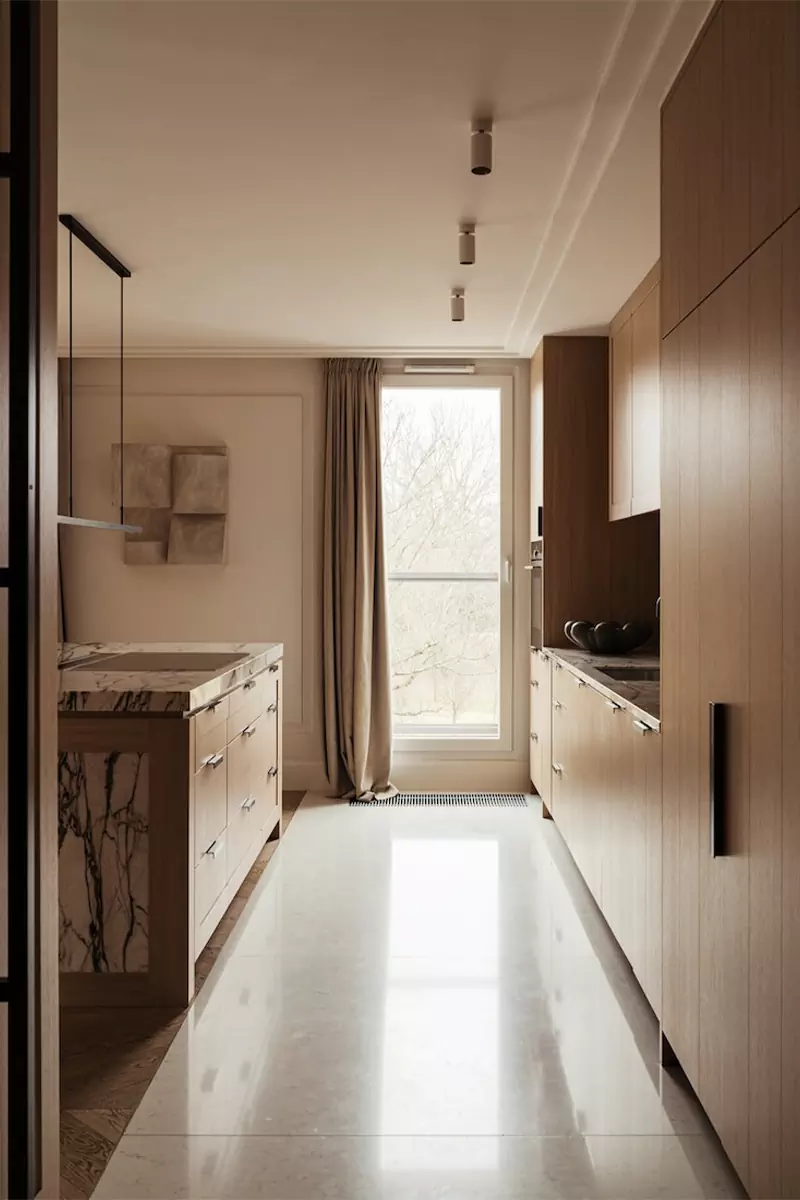 Лаконичные цвета и благородные фактуры в интерьере квартиры в историческом доходном доме — проект Paulina Dziedzic Studio