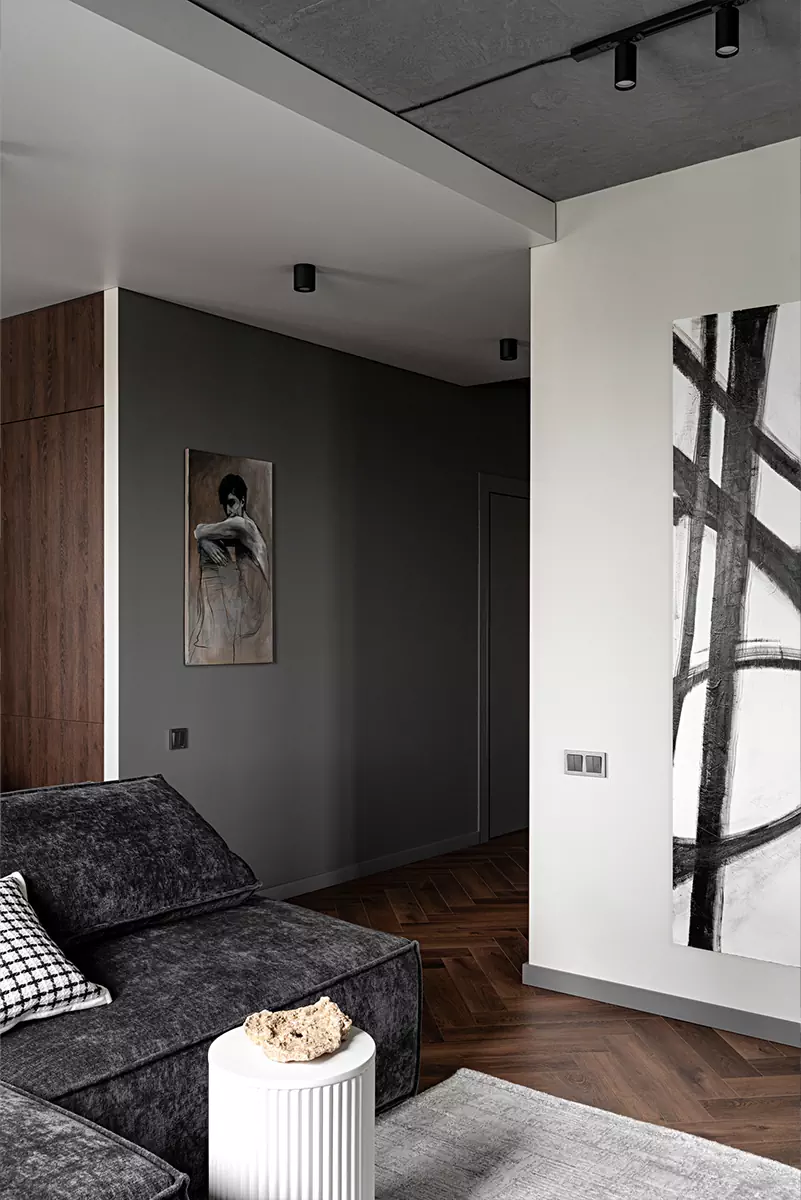 Контрасты и неожиданные решения в интерьере квартиры для молодой пары — проект Артема Шакурова