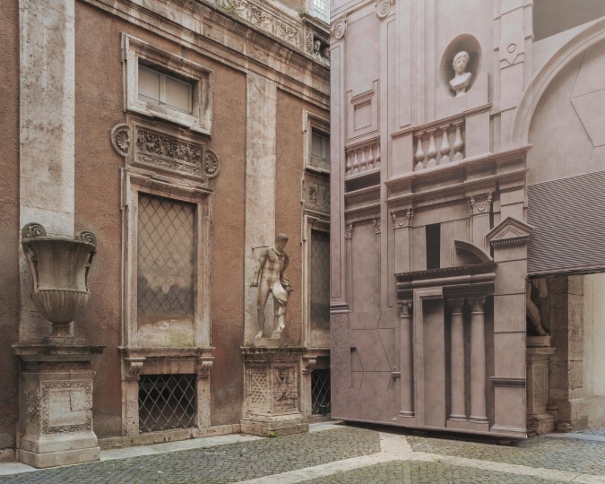 Студия Robocoop скрыла реставрируемый дворец в Риме за реалистичным фасадом