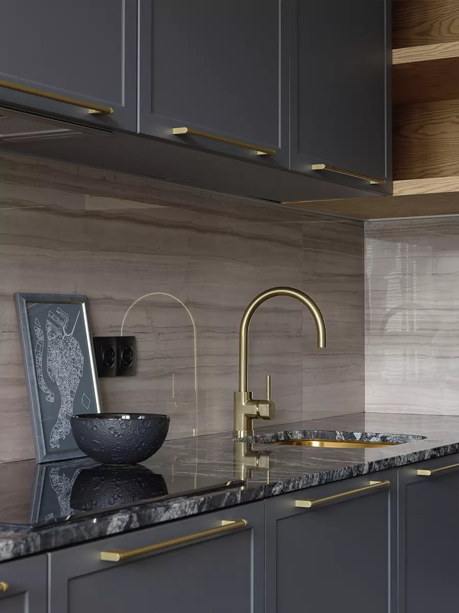 Натуральный камень и детали ручной работы в интерьере квартиры под сдачу в аренду — проект Евгении Николаевой