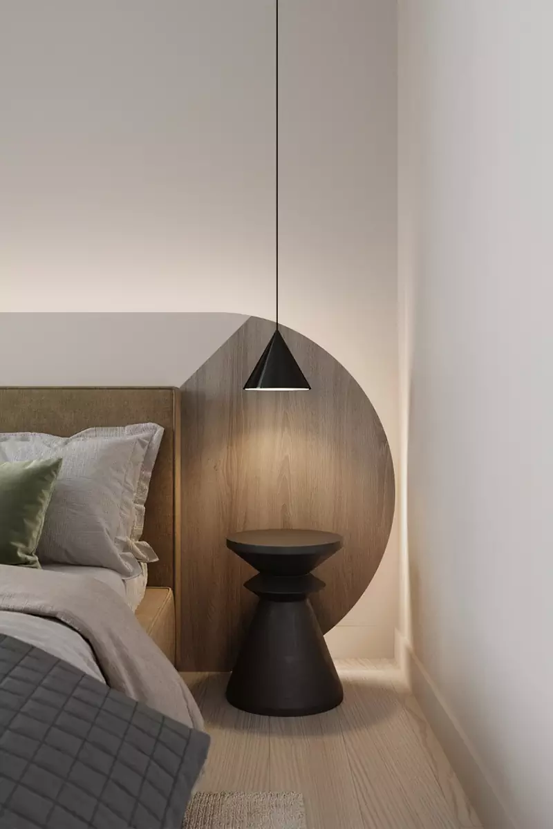 Лаконичные круги и зеленые растения в интерьере квартиры с природными фактурами — проект студии DIB.Interiors