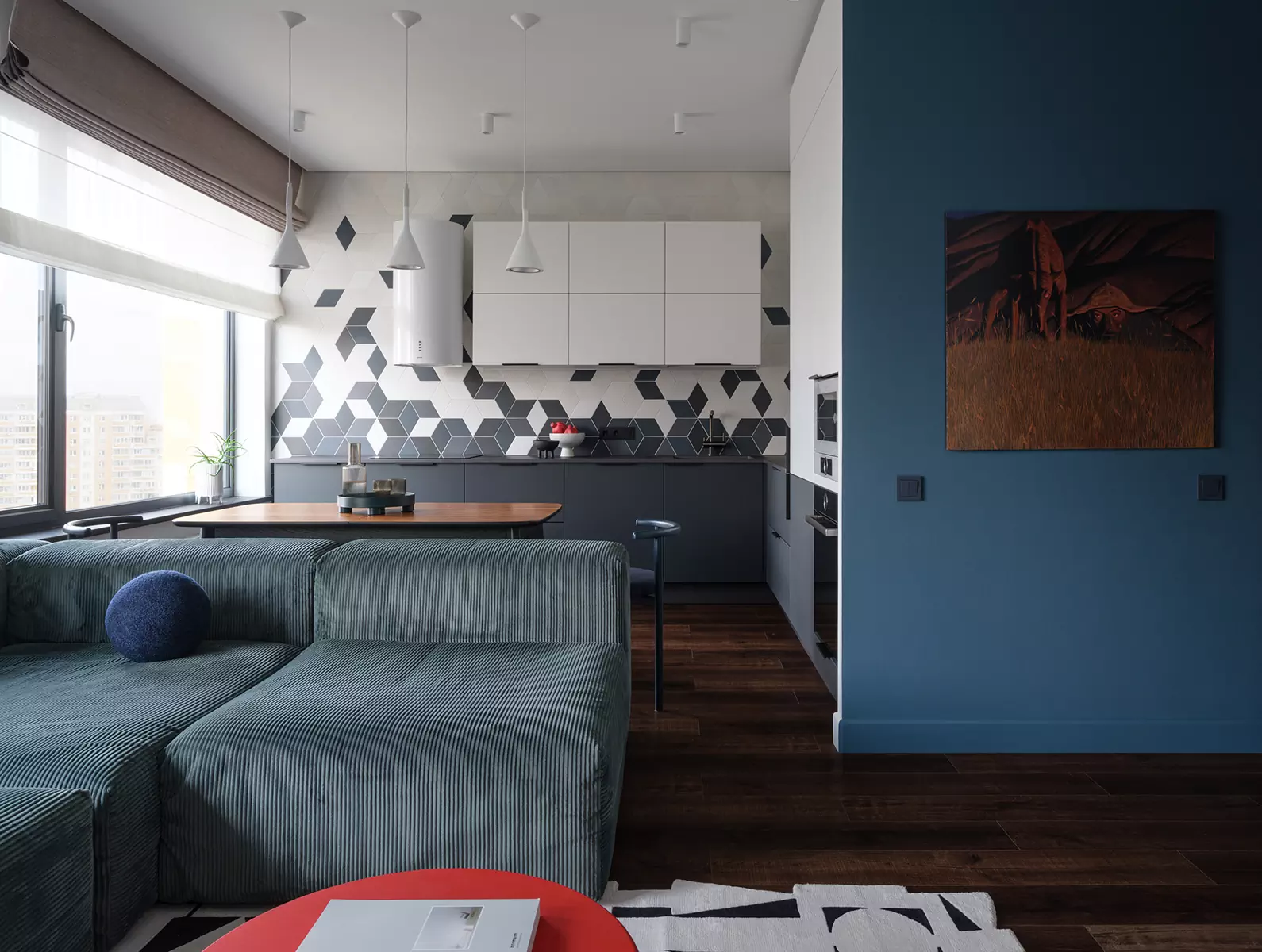 Строгий интерьер семейной квартиры, вдохновленный сюжетами японских гравюр – проект Дарьи Старцевой