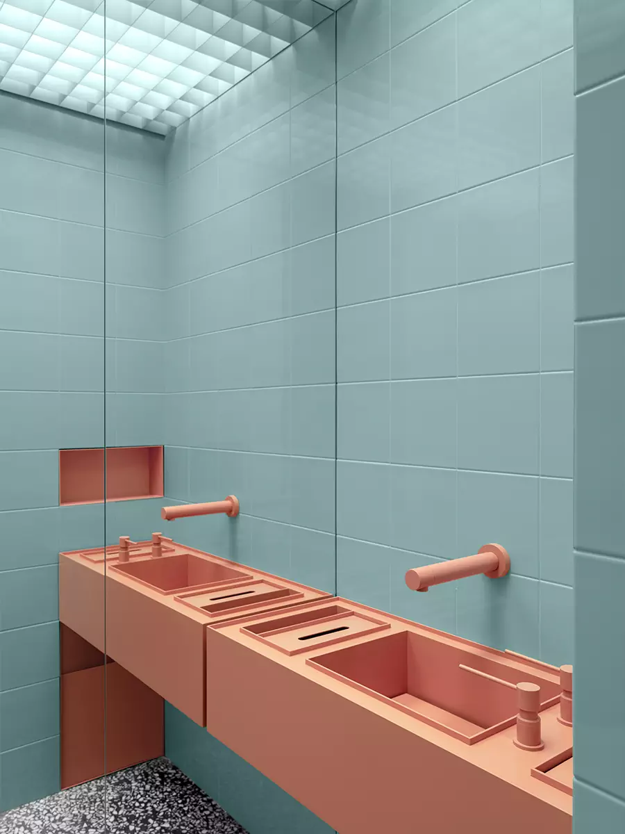 Футуристичный интерьер салона красоты с градиентным полом и деталями из стали — проект Елены Локастовой