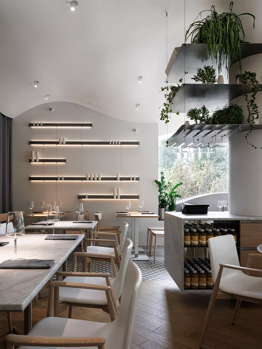 «Парящие» столярные изделия и скульптурный потолок в интерьере петербургской кондитерской — проект Марата Мазура