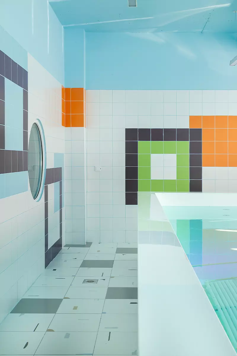 Морская тематика в интерьере инклюзивного детского бассейна с яркими деталями — проект студии LR Design Atelier