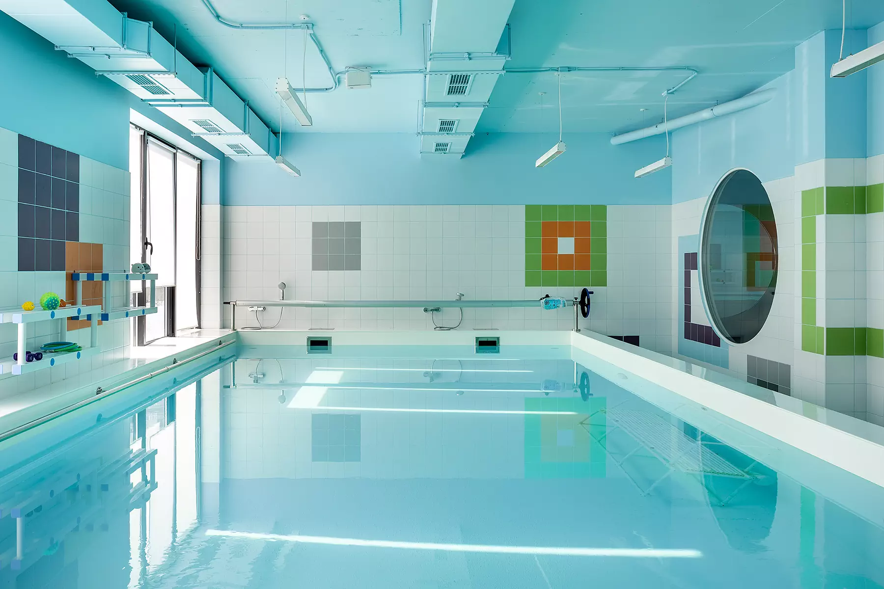 Морская тематика в интерьере инклюзивного детского бассейна с яркими деталями — проект студии LR Design Atelier