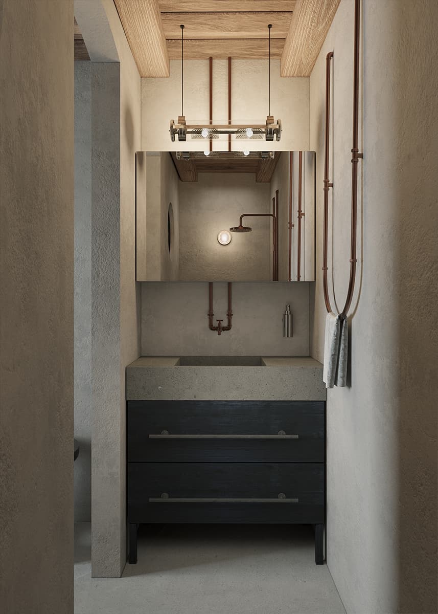 Брутальные фактуры и отсылки к модернизму в интерьере старинного парижского коттеджа — проект BRANCH STUDIO