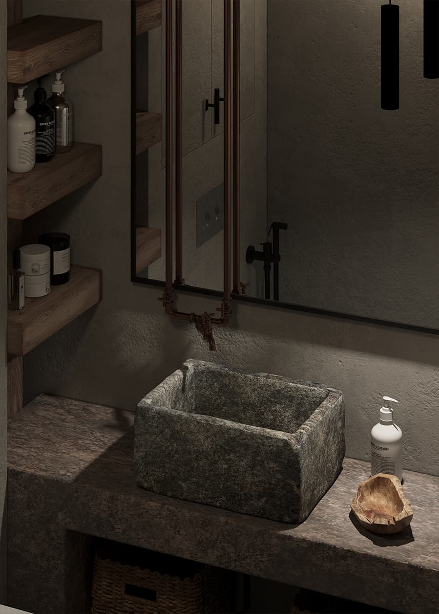 Брутальные фактуры и отсылки к модернизму в интерьере старинного парижского коттеджа — проект BRANCH STUDIO