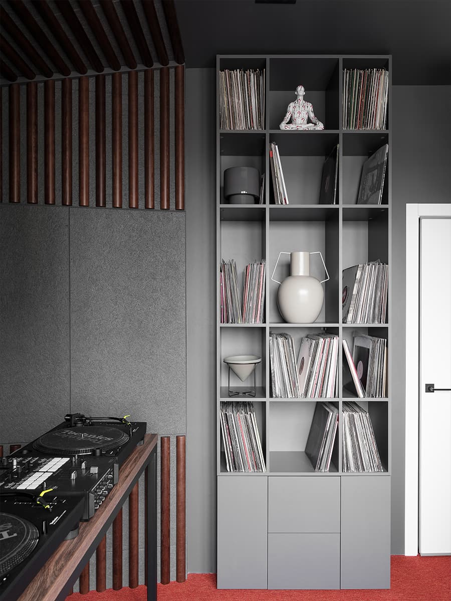 Интерьер квартиры с собственной музыкальной студией для молодого бизнесмена — проект Алины Пужак