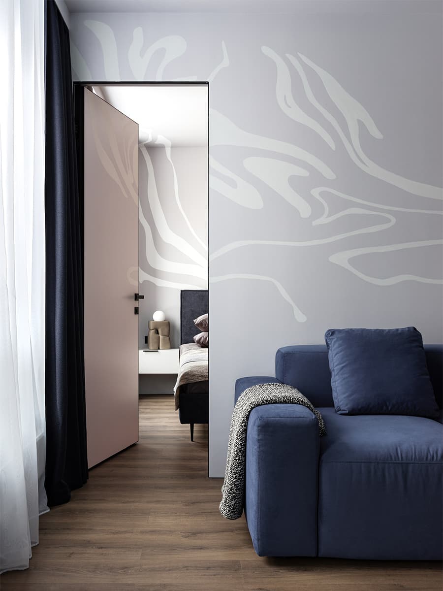 Легкая роспись стен и эффектный color-blocking в интерьере квартиры для сдачи в аренду — проект студии 3022.interior