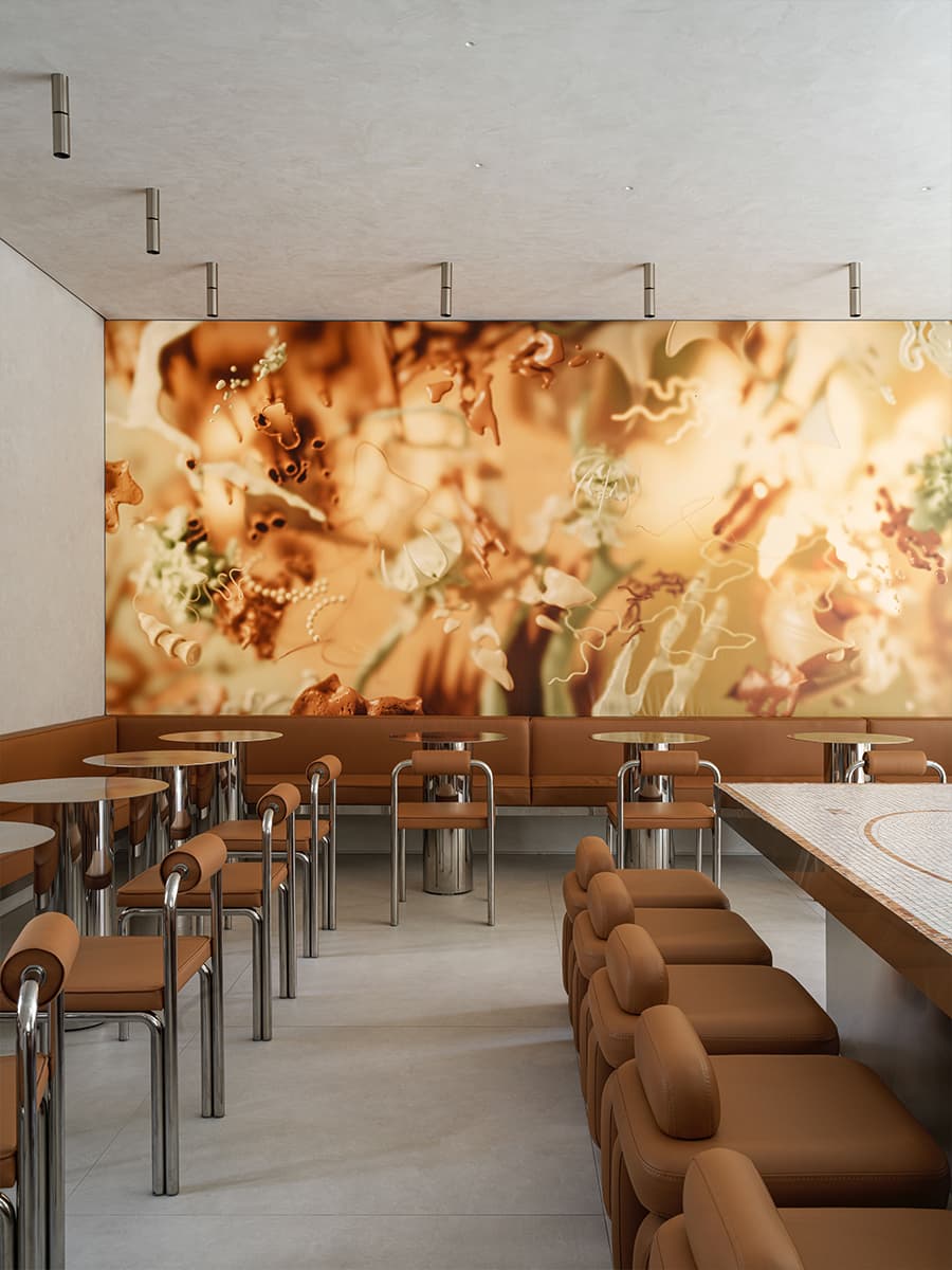 Акцентная стена в строгом интерьере сетевого кафе Nothing Fancy — проект студии EDXXKAT