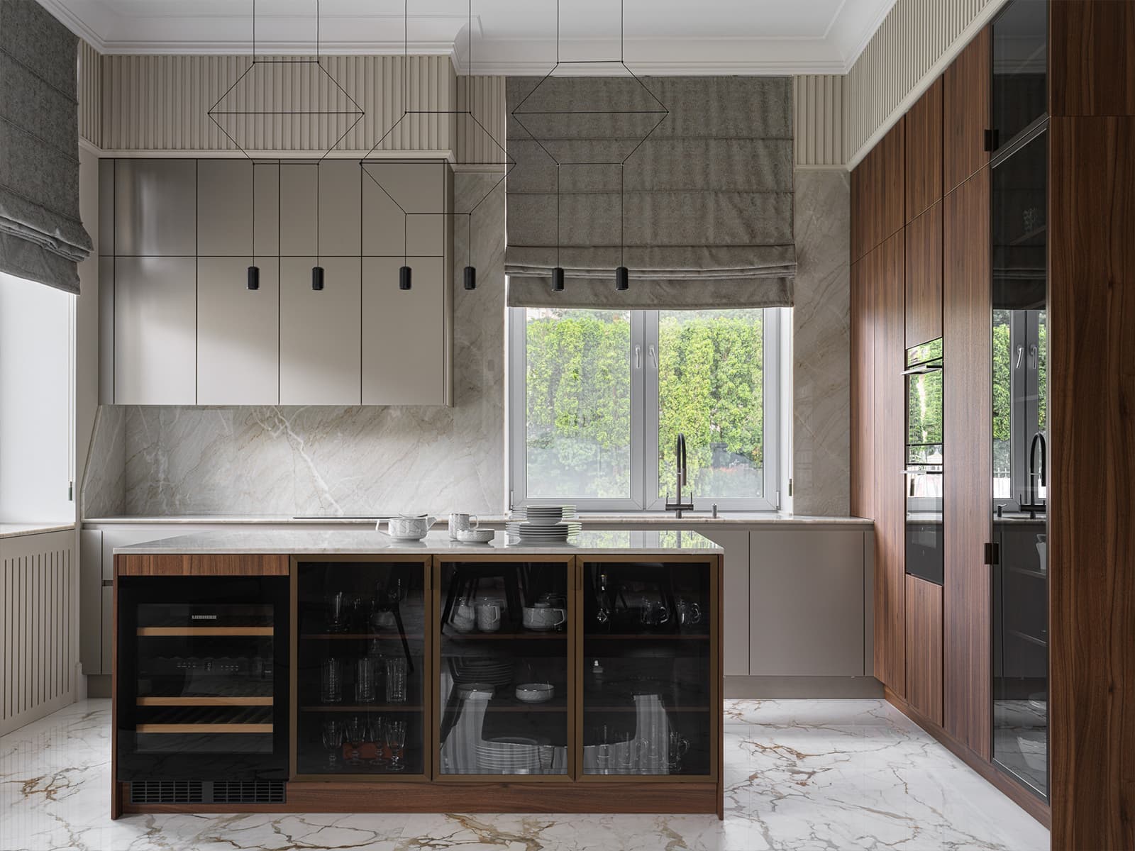 Эмоциональное искусство и обилие мрамора в интерьере респектабельного загородного дома — проект Ирины Марковской