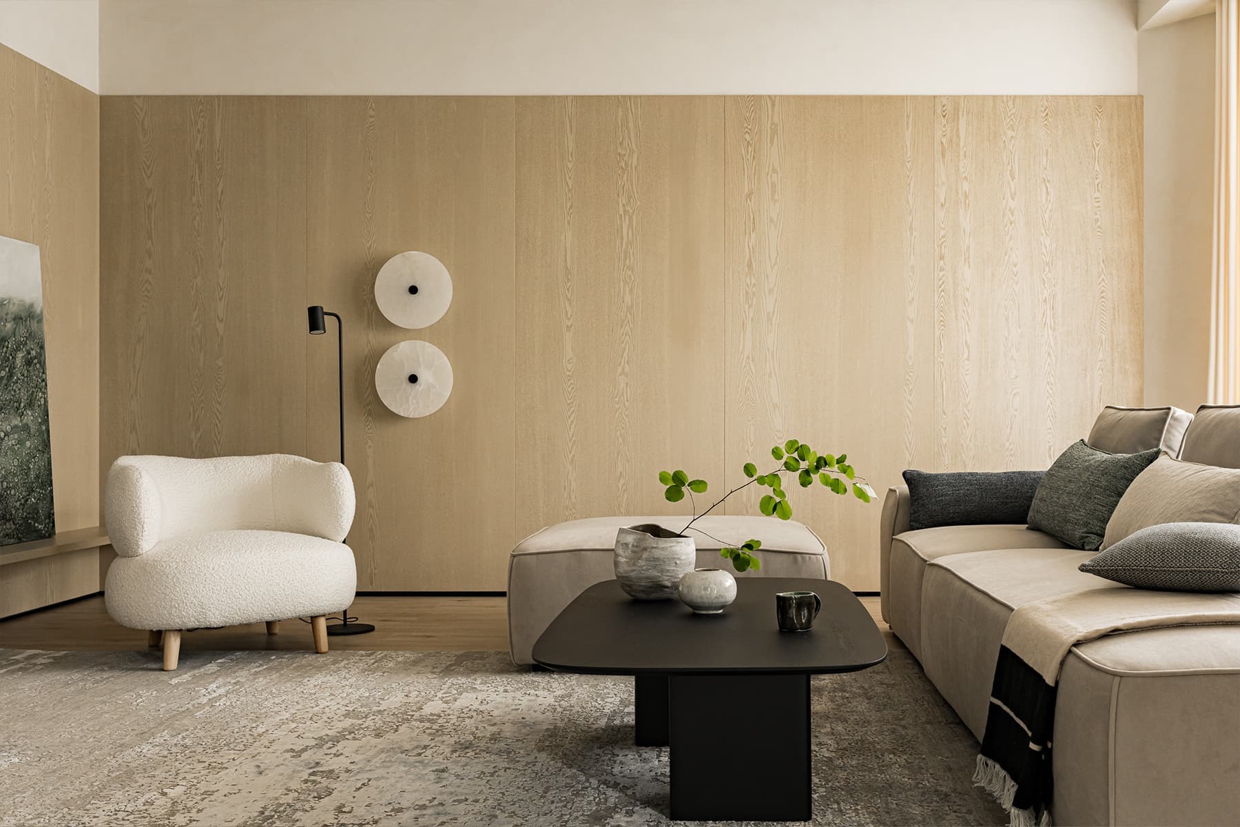 Элегантный куб гардеробной в центре интерьера с мягкими линиями — проект студии дизайна интерьеров Анастасии Безматерных