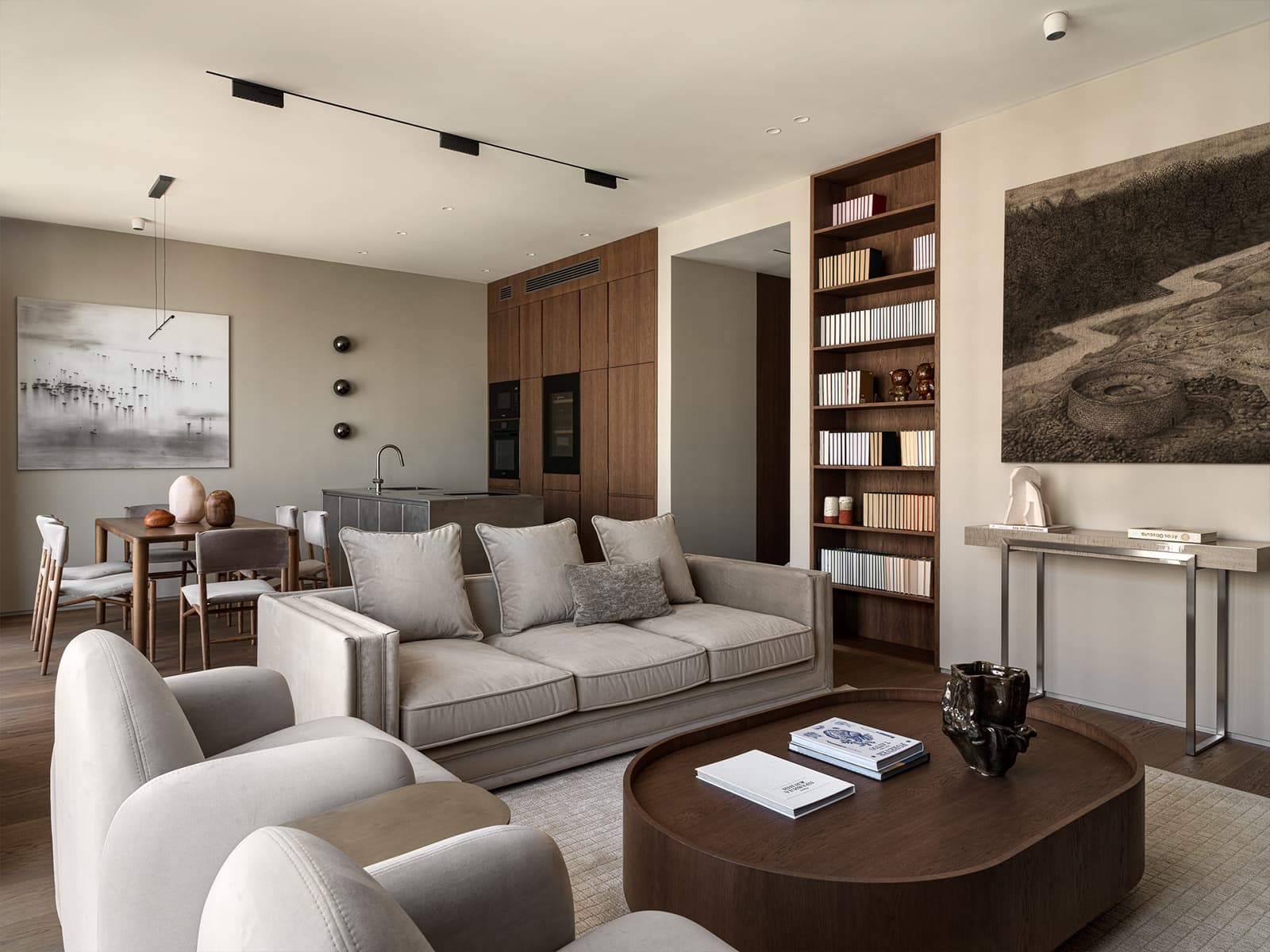 Современное искусство среди природных оттенков в интерьере для молодого человека — проект Ани Саркисян и Анастасии Фоминой