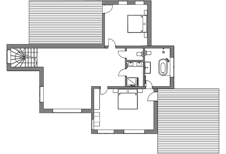 Лаконичный интерьер коттеджа с камином из тысяч полос меди — проект Елены Тринитатской