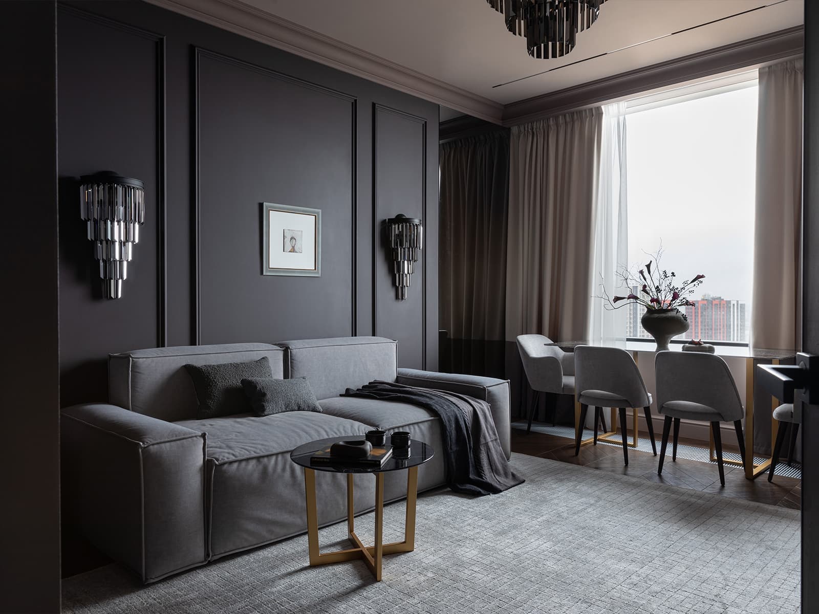 Темные тона, керамика и бордовая прихожая в мягком интерьере квартиры — проект студии дизайна интерьера LIVIN BURO