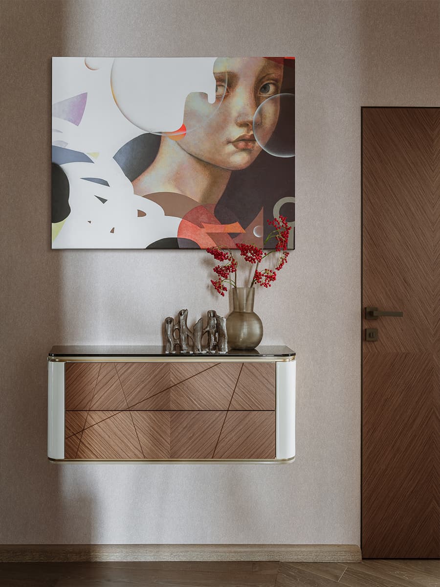 Деревянный потолок и динамичные перегородки в кухне просторной семейной квартиры — проект архитектурного бюро ON Plane