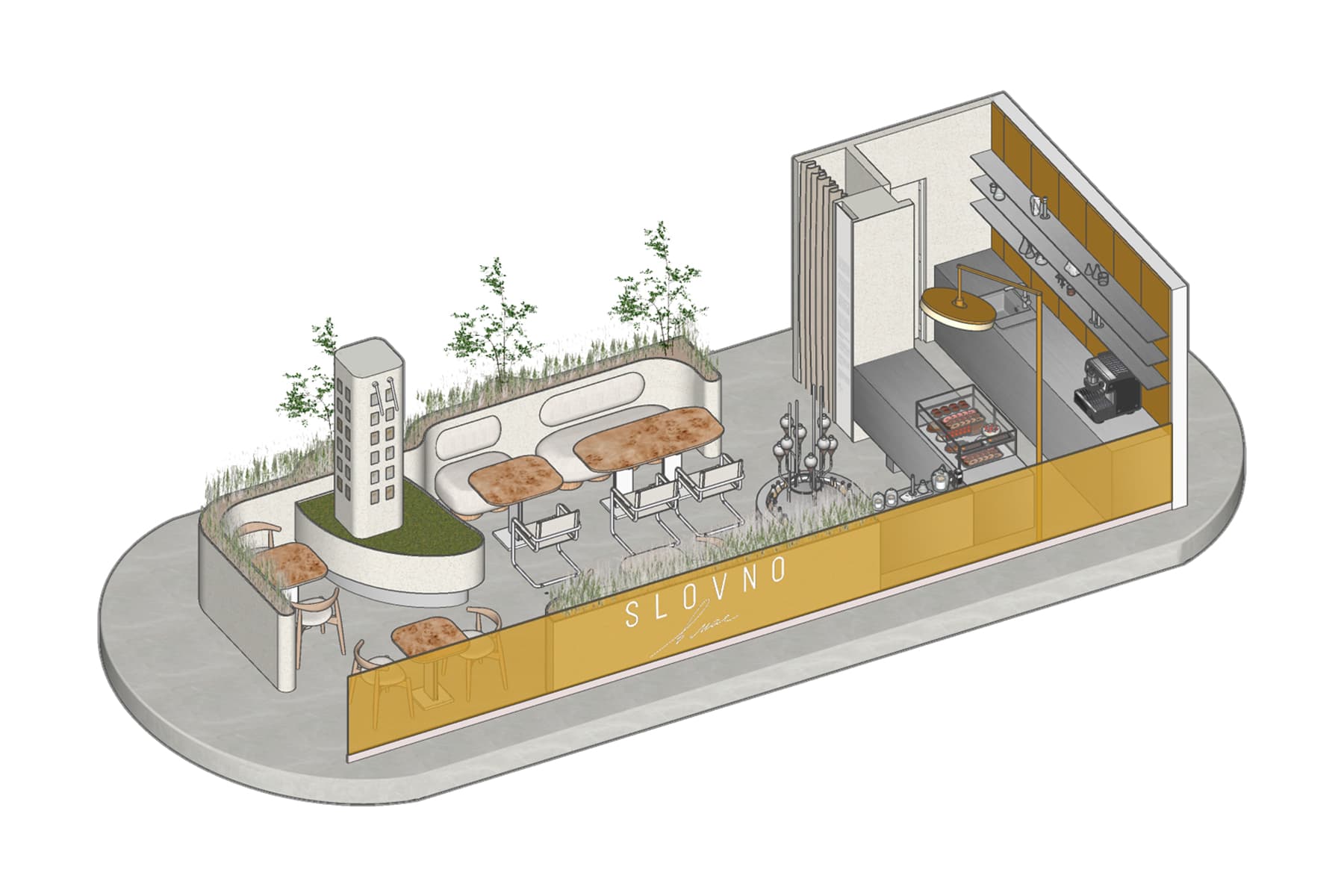 Имитация яичной скорлупы, колбы с ликером и коробочки со специями в интерьере кондитерской — проект Raimer Bureau