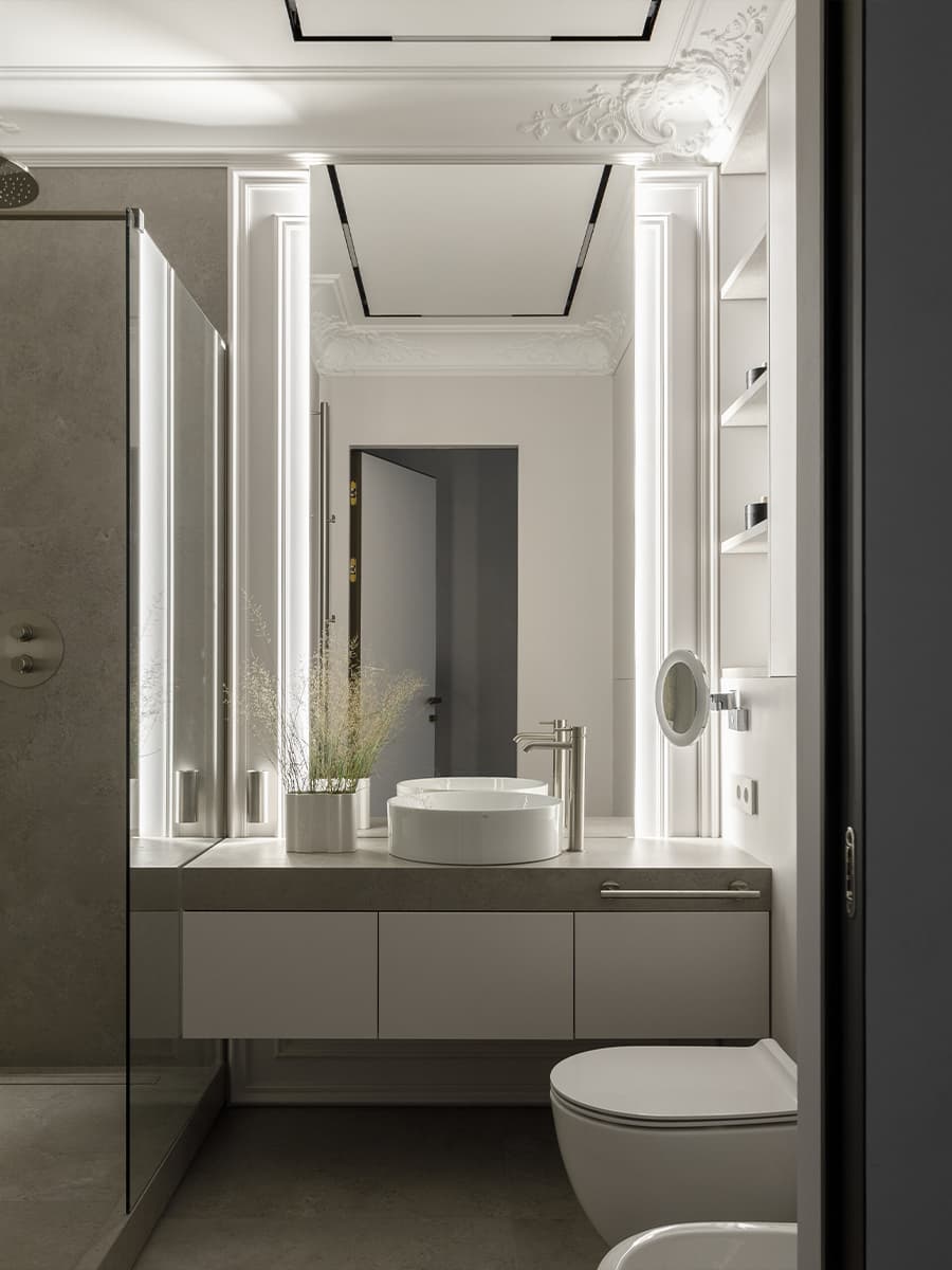 Сочетание элегантности и золотистых акцентов в квартире для семьи предпринимателя — проект бюро STARIKOVA.ARCHITECTS