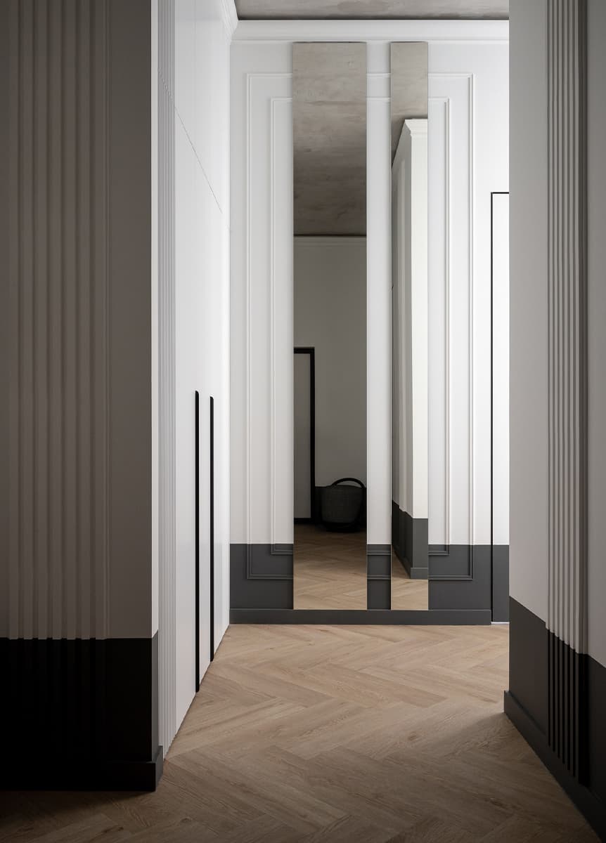 Бетонные потолки и цветовые акценты в интерьере квартиры для продажи — проект Юлии Павлюк