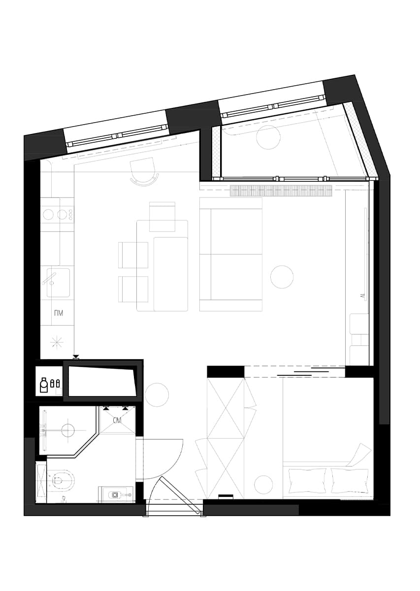 Баланс эстетики и эргономики в насыщенном интерьере квартиры для студента — проект дизайн-студии 2408 BURO