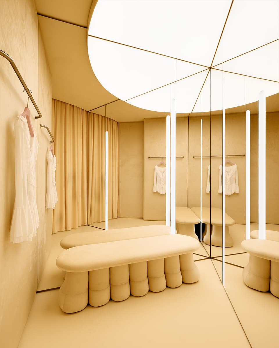 Скругленные формы в фантазийном интерьере шоурума женской одежды — проект MUNO Design
