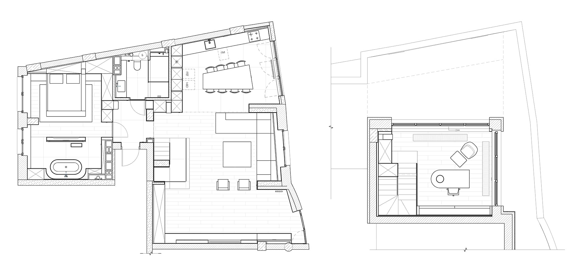 Нескучный интерьер двухуровневой квартиры с «мужским» характером — проект Kononov Studio