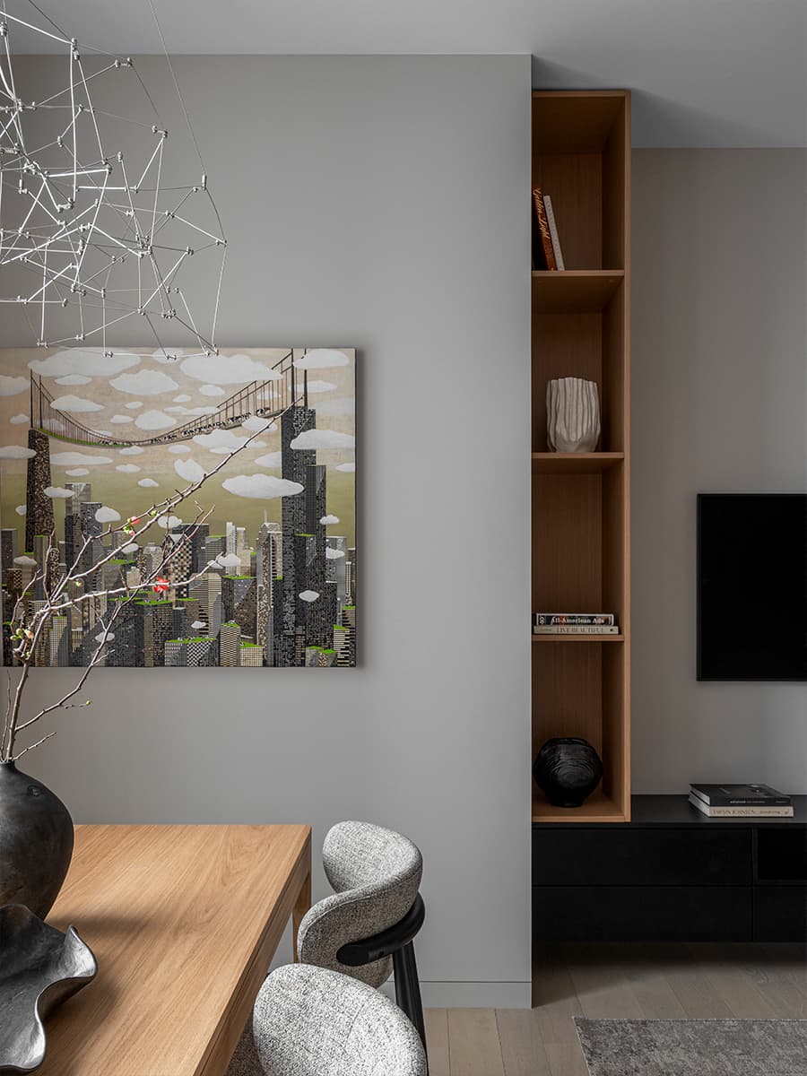 Сдержанный интерьер квартиры с видом на Москва-Сити — проект Кристины Кораблиной