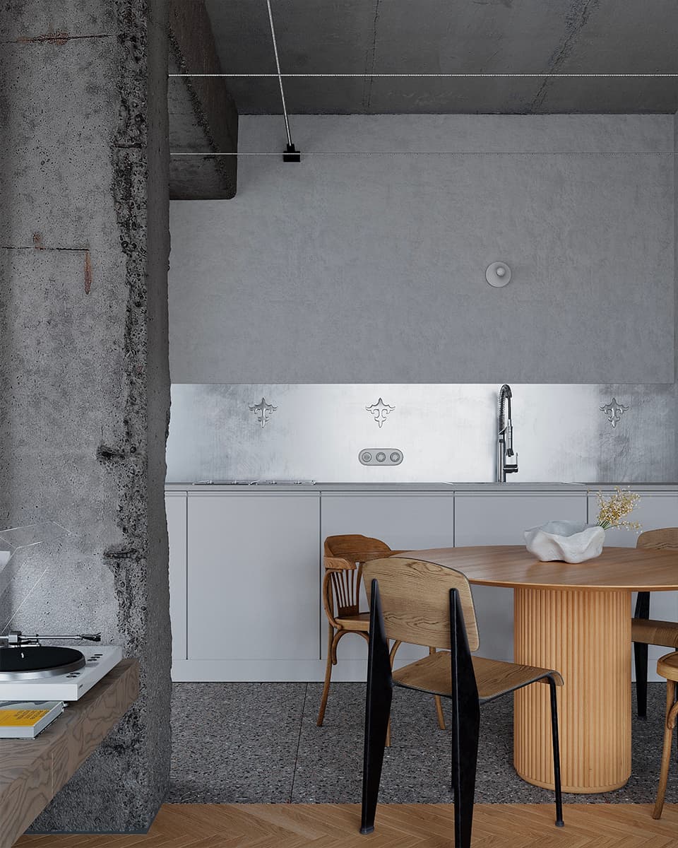 Переосмысление образа юрты в брутальном интерьере квартиры в Алматы — проект архитектурного бюро Hala