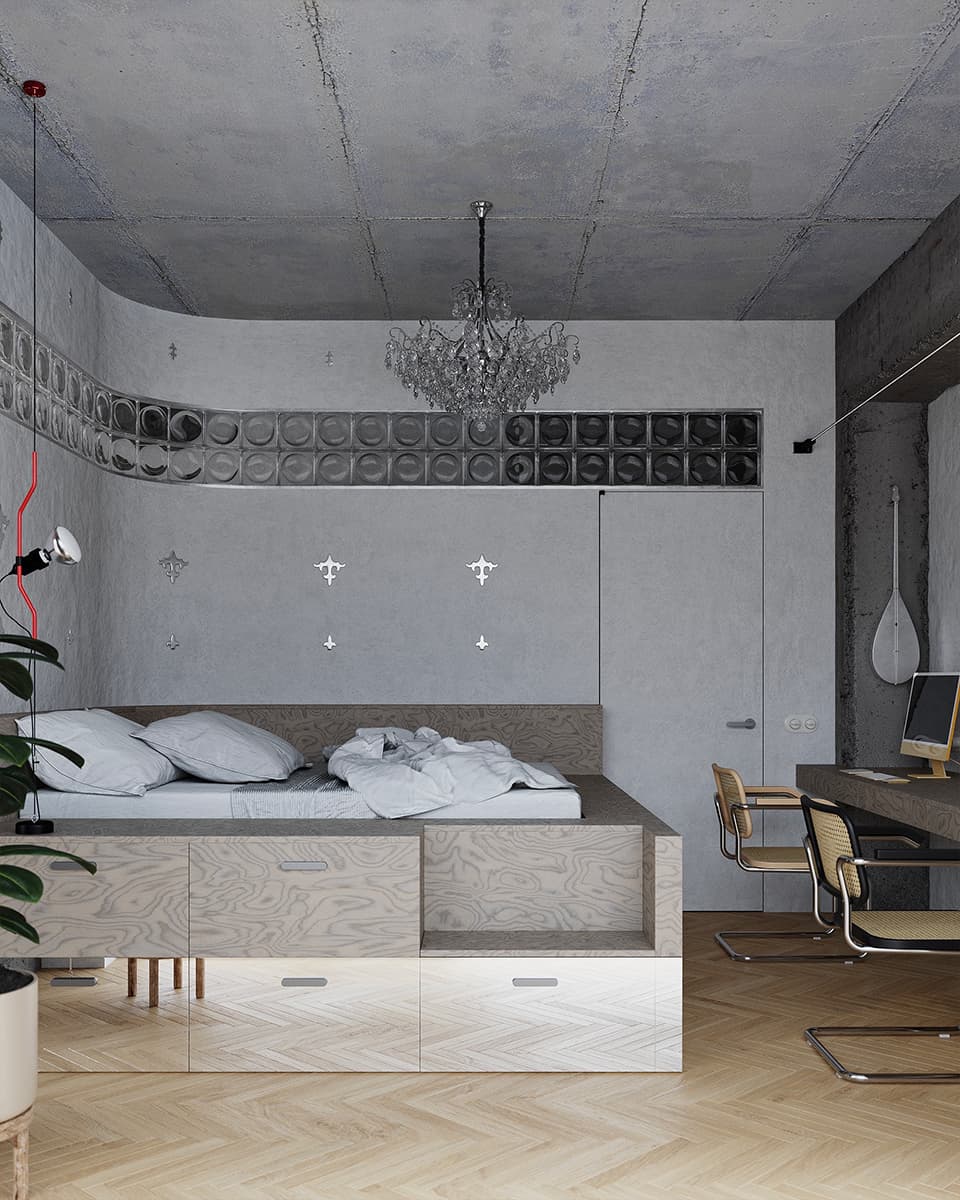 Переосмысление образа юрты в брутальном интерьере квартиры в Алматы — проект архитектурного бюро Hala