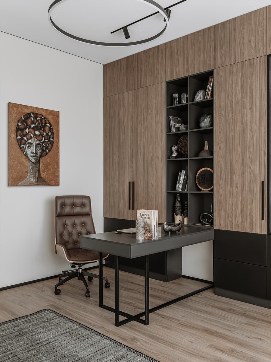 Скругленные формы и древесина в интерьере таунхауса с камином — проект Елены Орловой