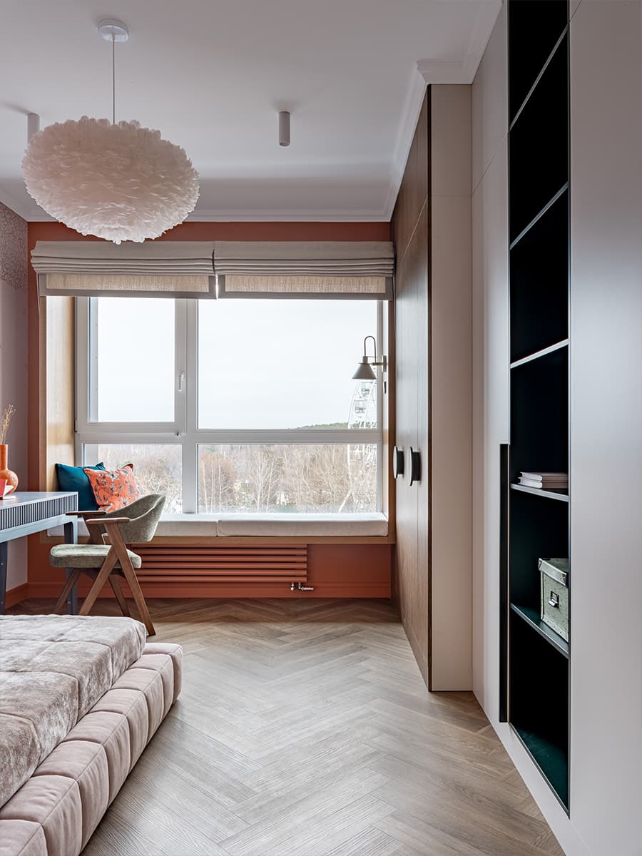 Цветовое зонирование и большая кухня в интерьере квартиры под сдачу в аренду — проект Галины Кобан