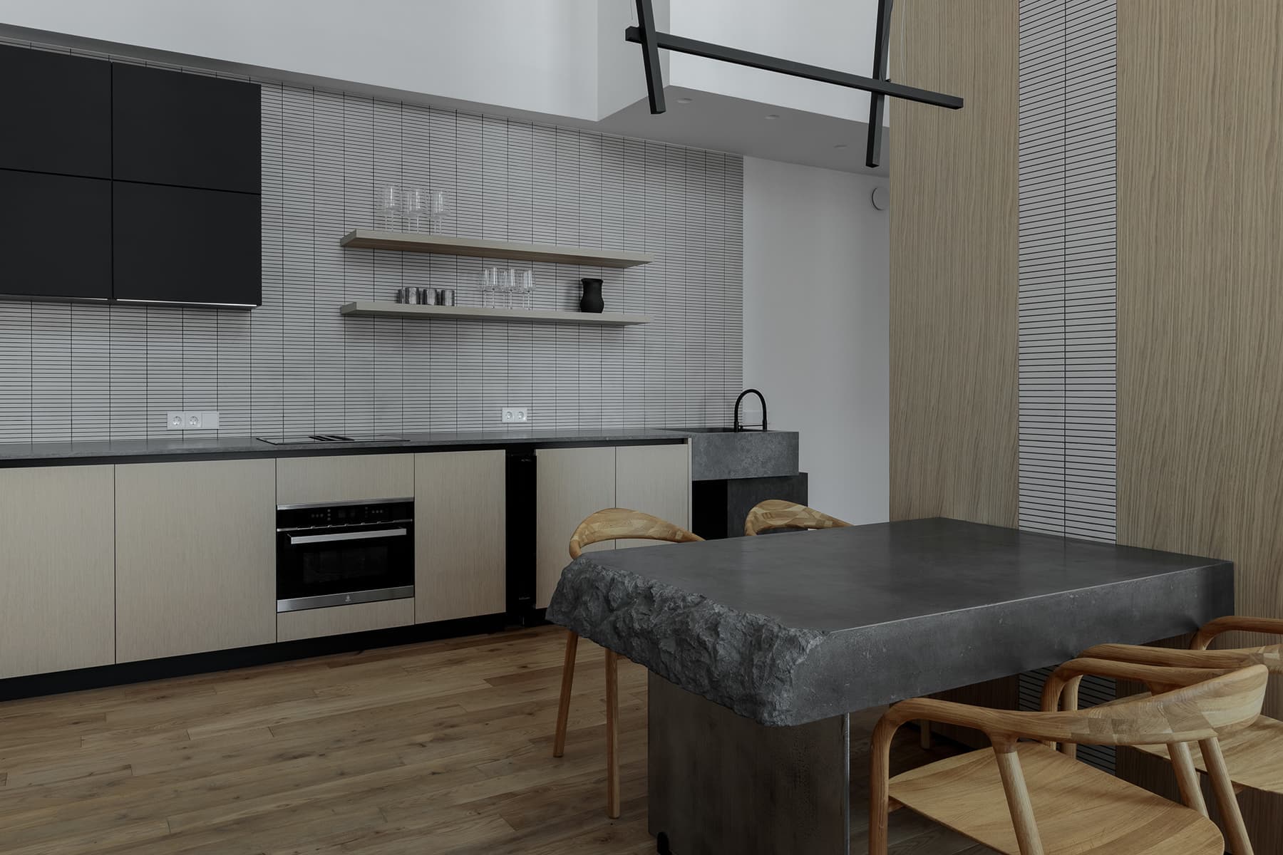 Винтовая лестница и оригинальный мастер-блок в двухуровневой квартире — проект студии Ego Design