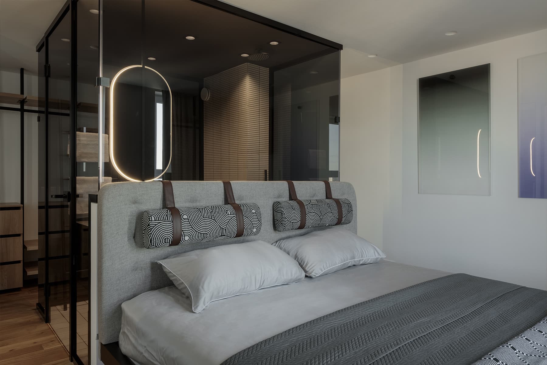 Винтовая лестница и оригинальный мастер-блок в двухуровневой квартире — проект студии Ego Design