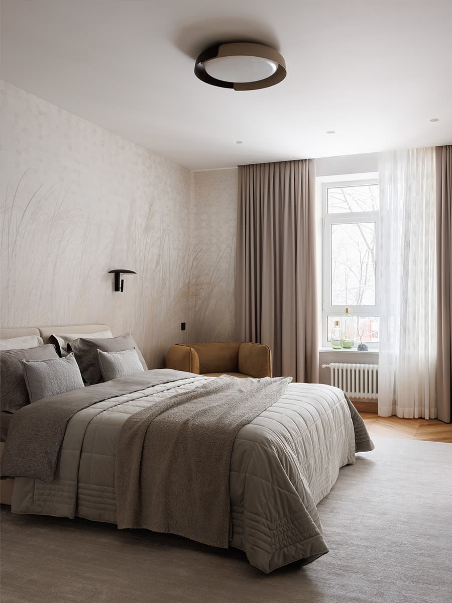 Бесшовные обои и итальянская мебель в светлом интерьере квартиры — проект Ольги Фокиной