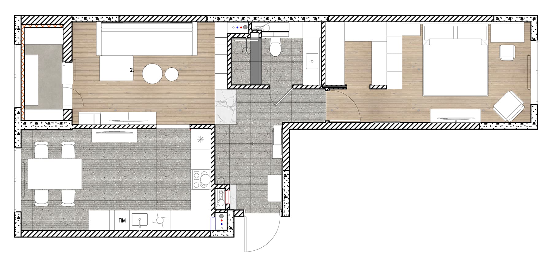 Терракотовые акценты в интерьере небольшой квартиры — проект студии Poshinteriors