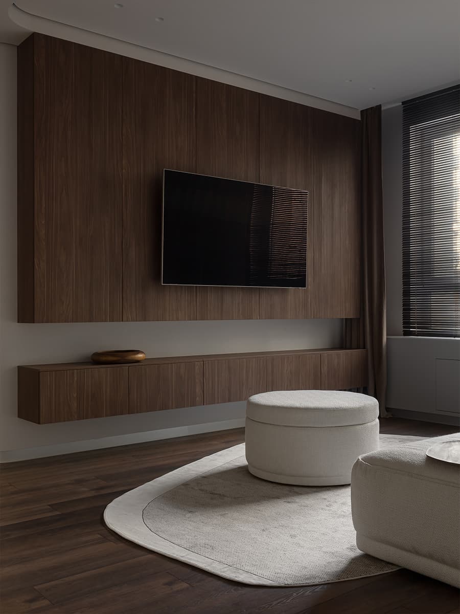 Радиусные перегородки в умиротворяющем интерьере для семьи — проект студии интерьерного дизайна STUDIO WHITE DESIGN