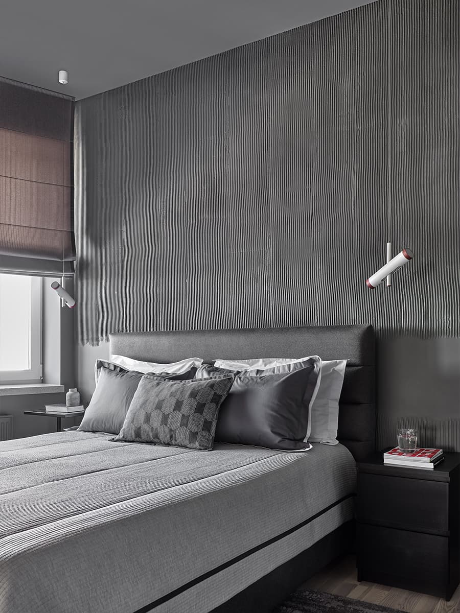 Интерьер в серых тонах с винными акцентами для молодой пары — проект Studi.O w3