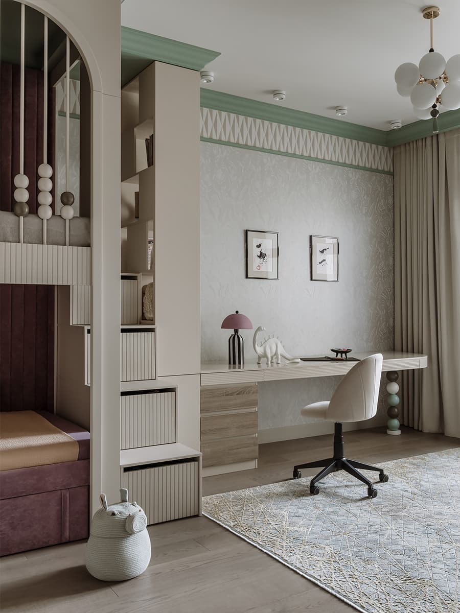 Теплый семейный интерьер квартиры с точечными вкраплениями цвета — проект Анны Мизюра