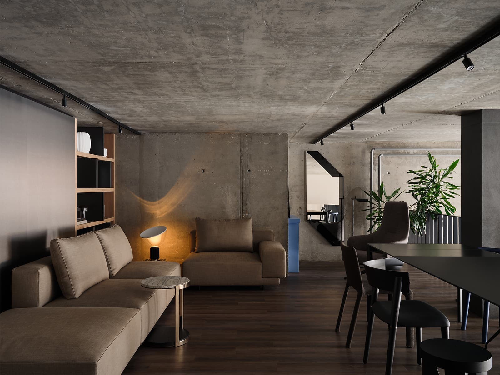 Землистые оттенки в интерьере мебельного шоурума — проект QUADRUM Studio