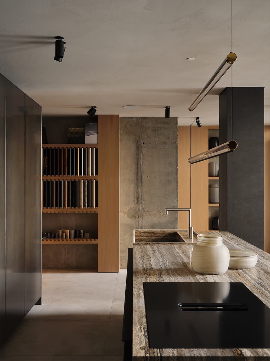 Землистые оттенки в интерьере мебельного шоурума — проект QUADRUM Studio