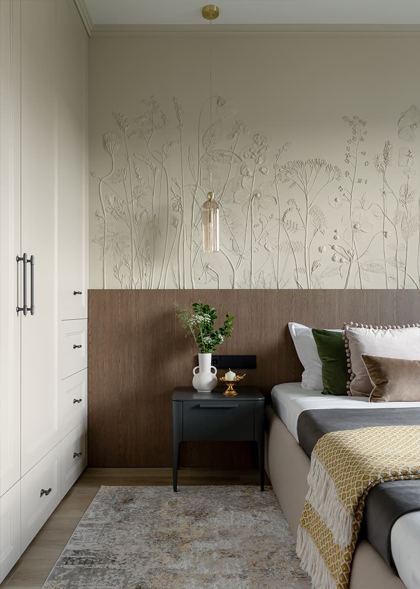 Декоративные птицы и узорчатые обои в интерьере квартиры для девушки — проект Ирины Чекмаревой