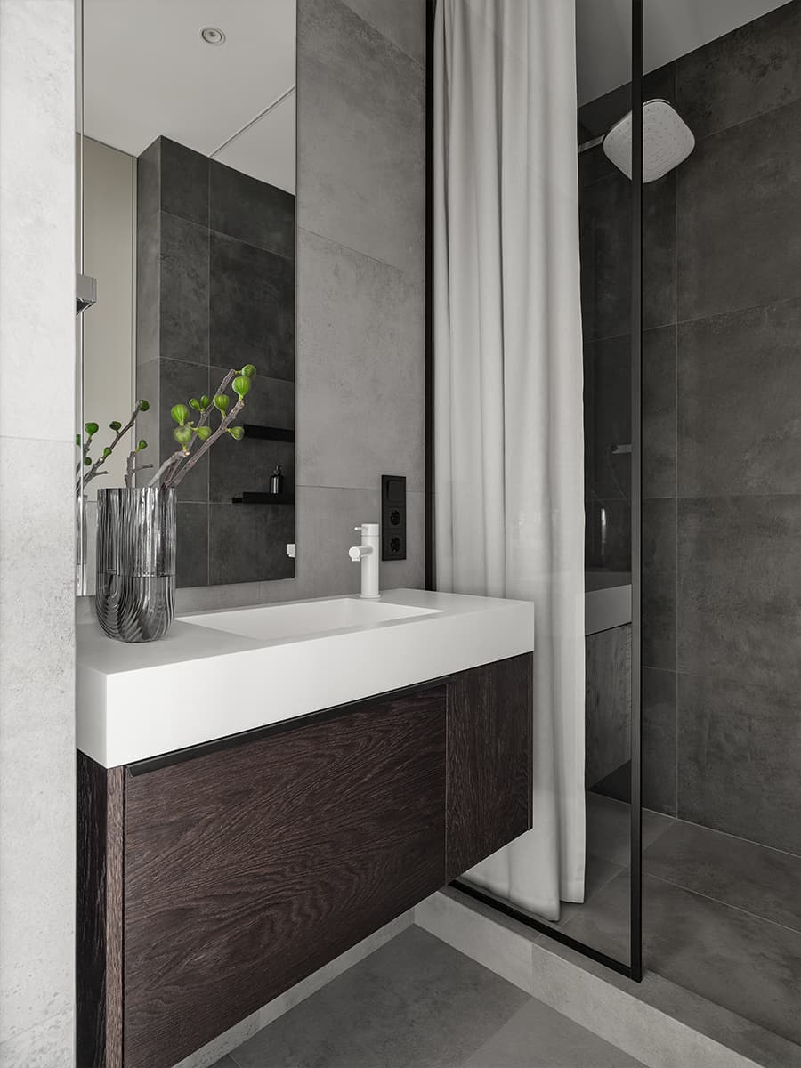 Контрасты и необычный монтаж светильников в интерьере небольшой квартиры — проект Alexander Tischler