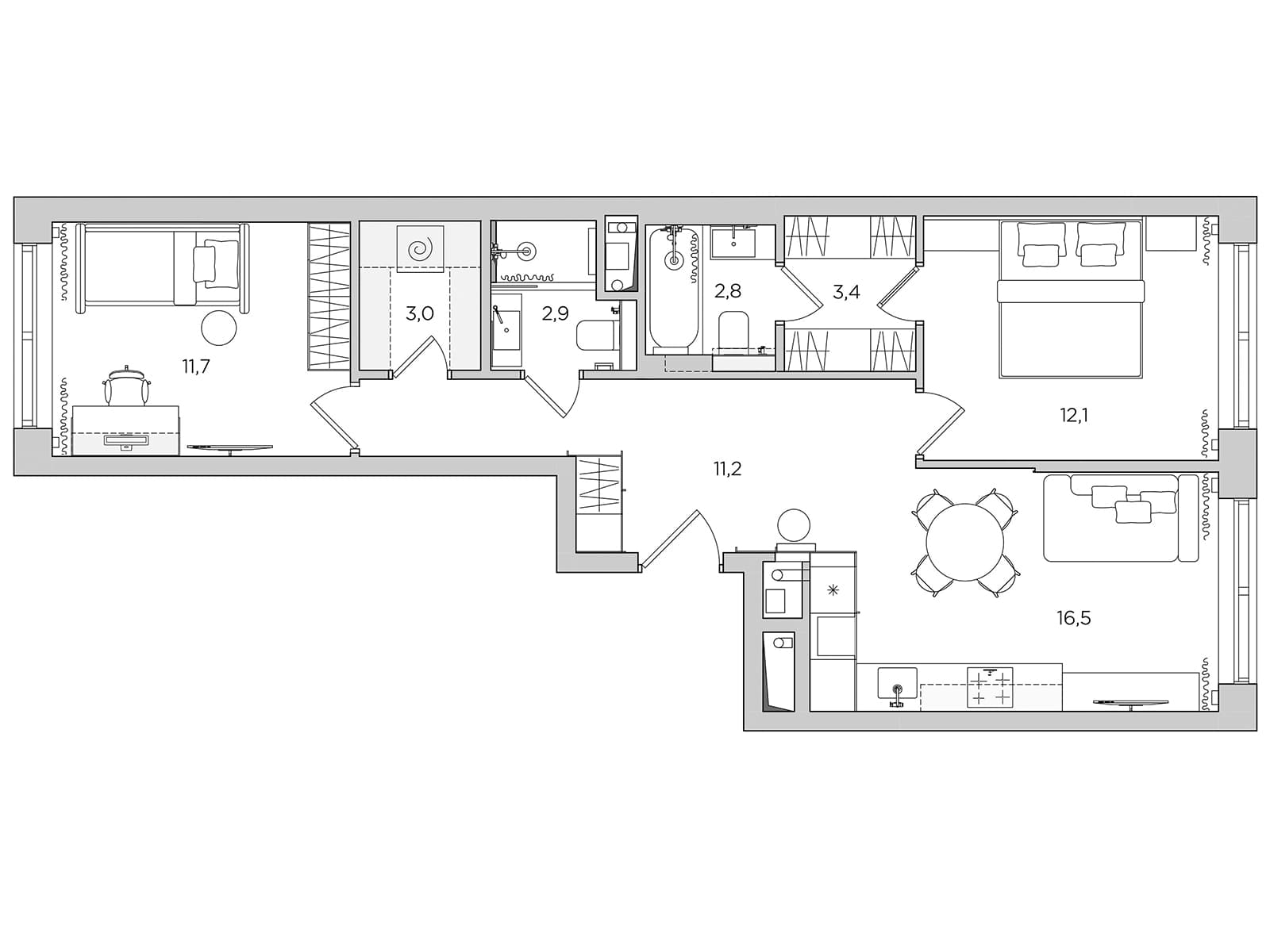Контрасты и необычный монтаж светильников в интерьере небольшой квартиры — проект Alexander Tischler