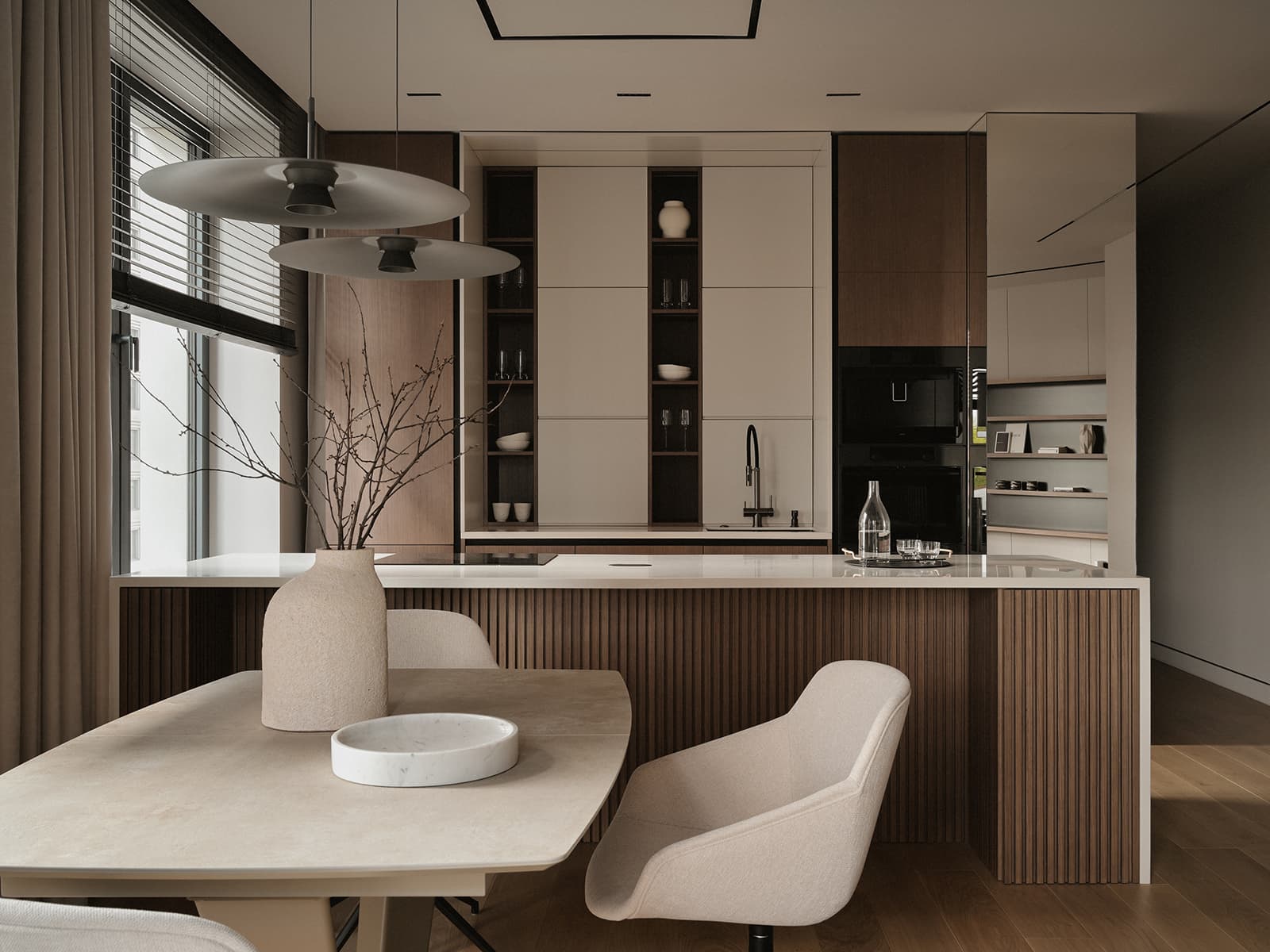 Современная геометрия и природные текстуры в интерьере семейной квартиры — проект студии A&ES