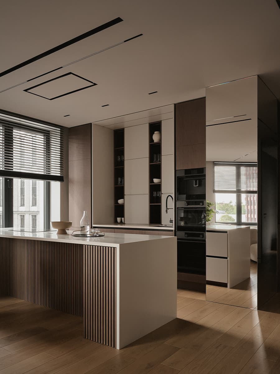 Современная геометрия и природные текстуры в интерьере семейной квартиры — проект студии A&ES