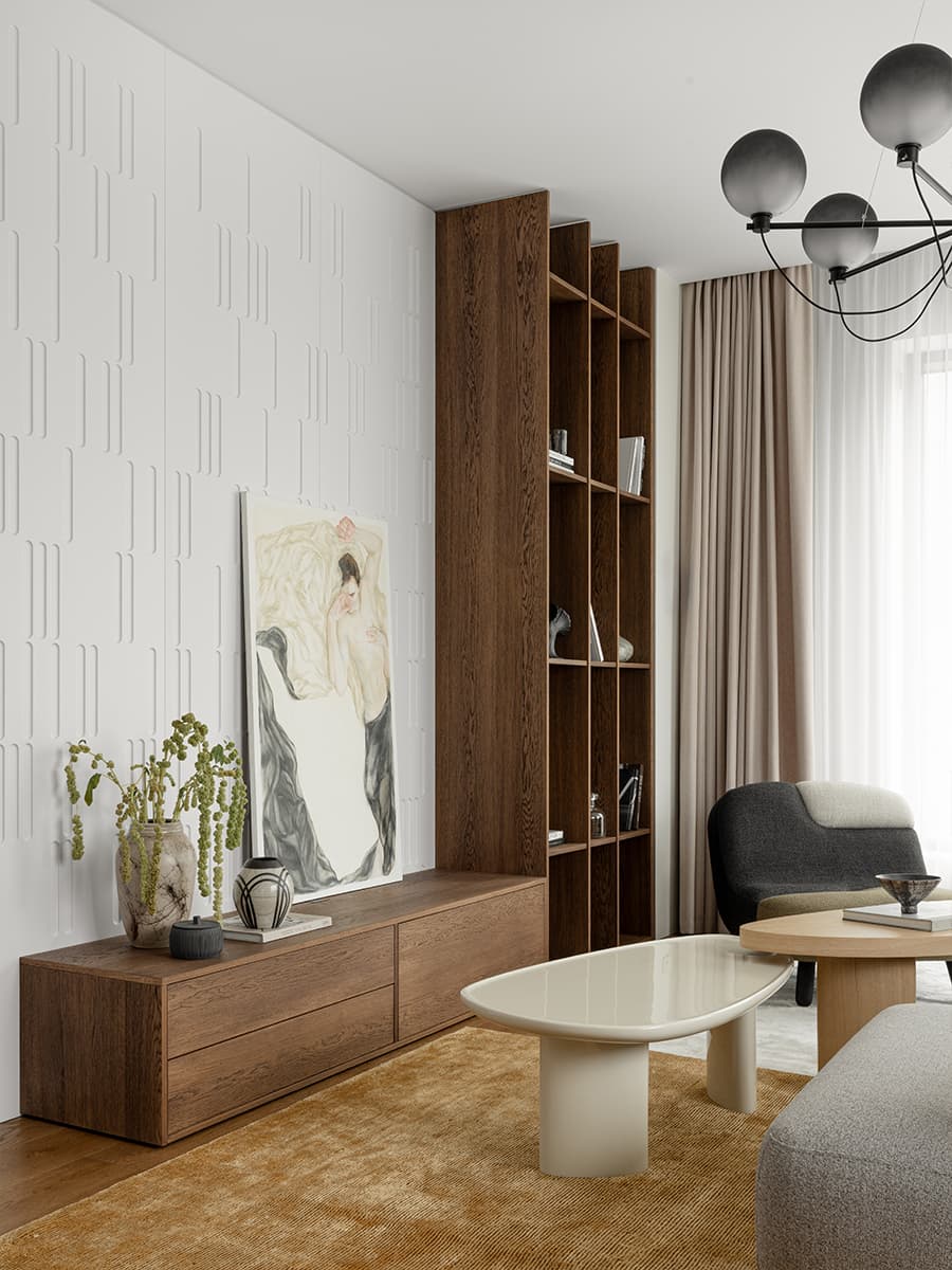 Строгая синяя кухня в интерьере квартиры для сдачи в аренду — проект бюро A.C.H. INTERIORS