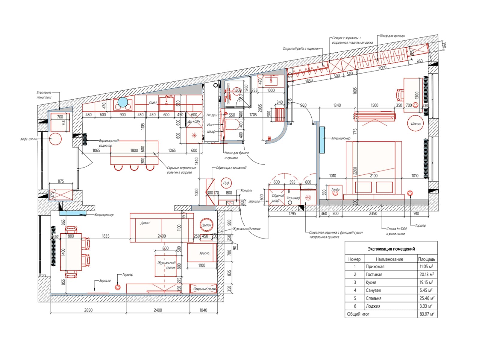 Стеклоблоки, металл и зеркала в интерьере квартиры для студента — проект Светланы Смирновой