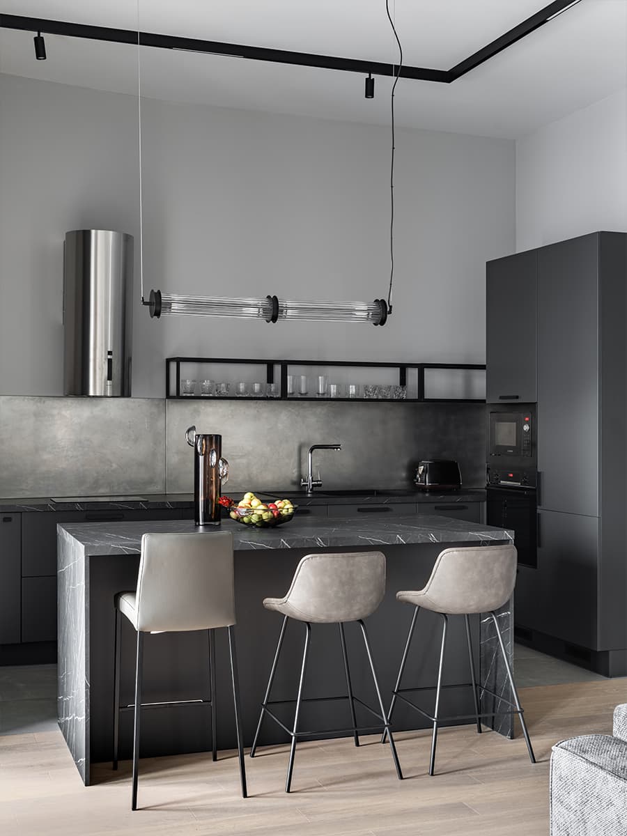 Стеклоблоки, металл и зеркала в интерьере квартиры для студента — проект Светланы Смирновой