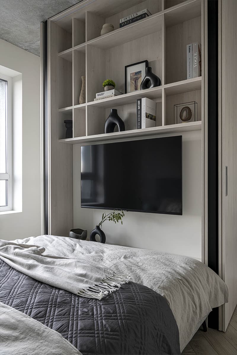 Шкаф-трансформер и стеклоблоки в интерьере инвестиционной квартиры — проект Елены Потемкиной